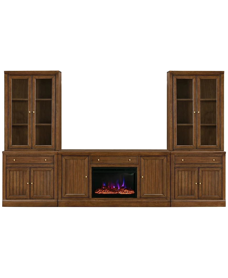 Furniture Amren 65" Wood 2 Door Console and Hutches with Bases Drawers Fireplace Insert
