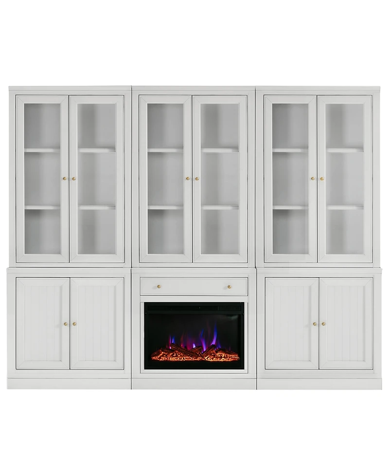 Furniture Amren 78" Wood 3 Door Hutches with 2 Door Base and Open Base with Drawer and Fireplace Insert