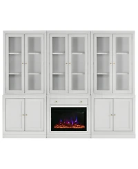 Furniture Amren 78" Wood 3 Door Hutches with 2 Door Base and Open Base with Drawer and Fireplace Insert