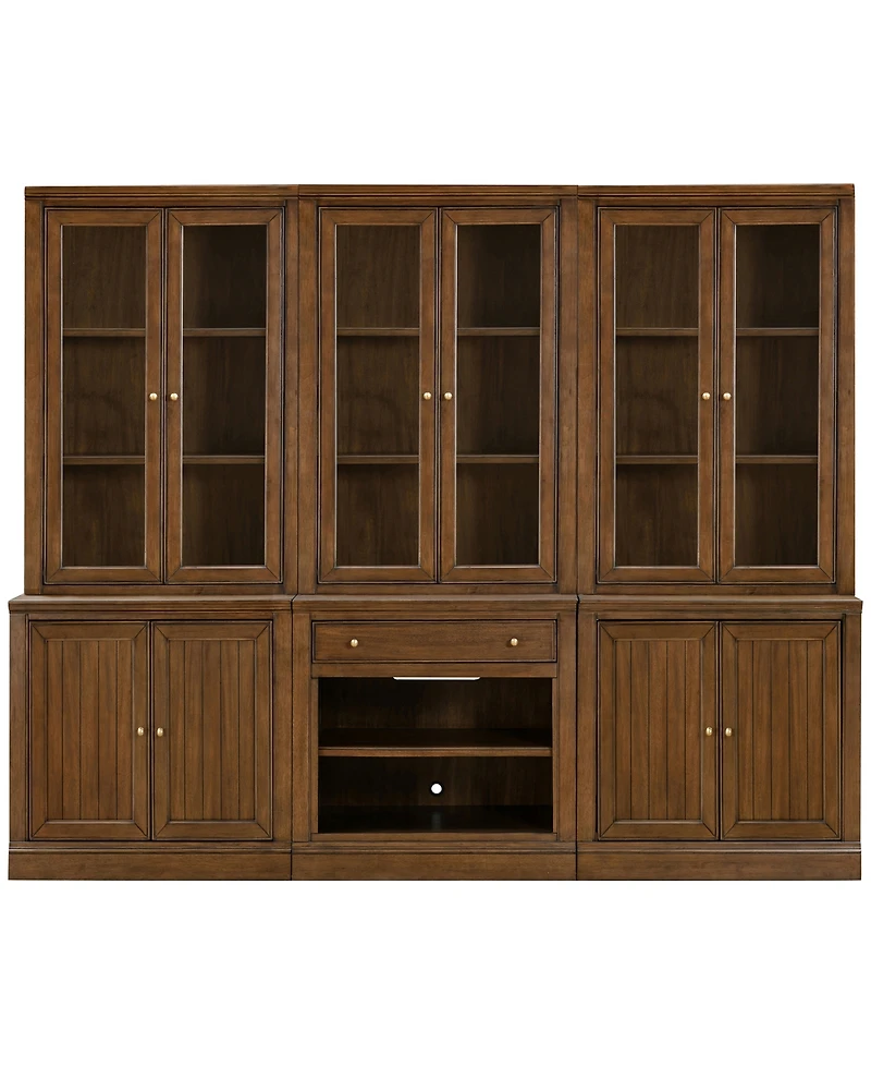 Furniture Amren 78" Wood 3 Stacked 2 Door Hutches with Base and Open Drawer