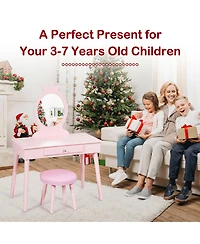 Gymax Kids Vanity Makeup Table & Chair Set Make Up Stool Play Set for Children