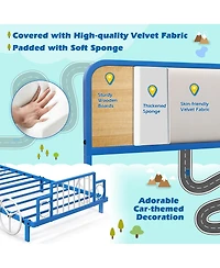 Gymax Twin Size Kids Bed Frame Car Shaped Metal Platform Bed w/ Upholstered Headboard