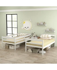 Gymax Twin Over Bunk Bed Wooden Convertible Into 2 Beds High Guardrails