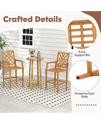 Gymax 3 Pcs Patio Bar Set Round Cocktail Table w/ 2 Stools w/ Backrest Armrests