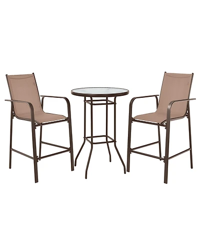 Gymax 3PCS Patio Bar Set Outdoor Bistro Set w/ 2 Stools & 1 Tempered Glass Table