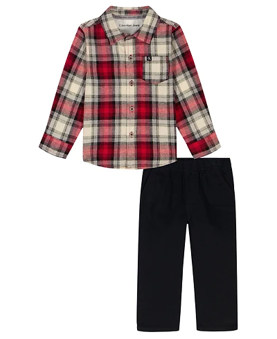 Calvin Klein Boys 2T-7 2-Piece Woven Shirt and Pants Set