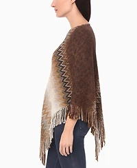 White Mark Women's Chevron Knit Fringed Hem Poncho Sweater