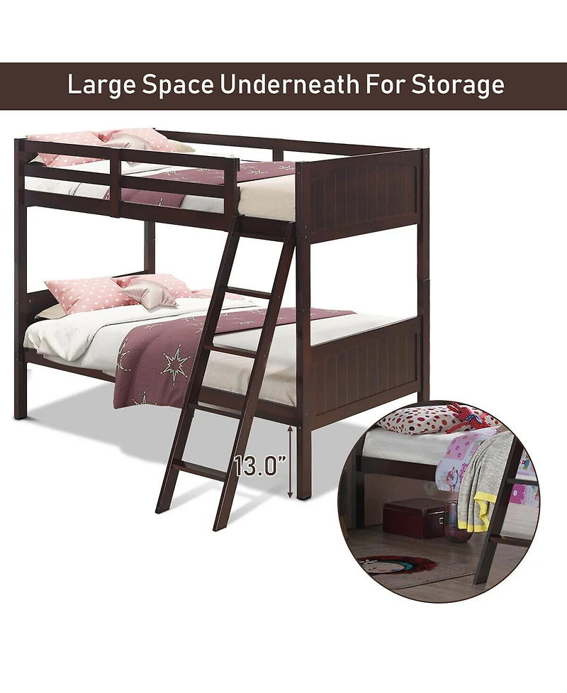 Gymax Wooden Twin Over Twin Bunk Beds Convertable 2 Individual Twin Beds