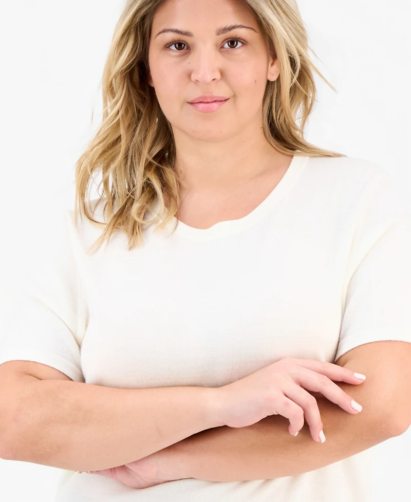 Anne Klein Plus Short Sleeve Merino Wool Sweater