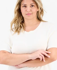 Anne Klein Plus Short Sleeve Merino Wool Sweater