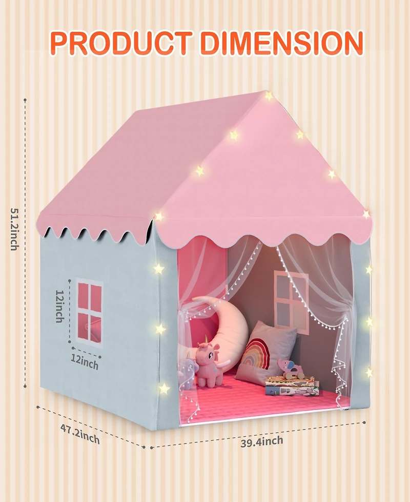 Kids Playhouse Tent with Star Lights & Mat for Girls & Boys, Indoor/Outdoor Gift
