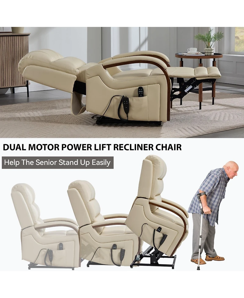 Lift Chair Dual Motor Infinite Position Recliners Up to 350 Lbs with Solid Wood Armrests and Heat Massage