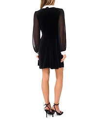 CeCe Women's Collared Sheer-Sleeve Velvet Mini Dress