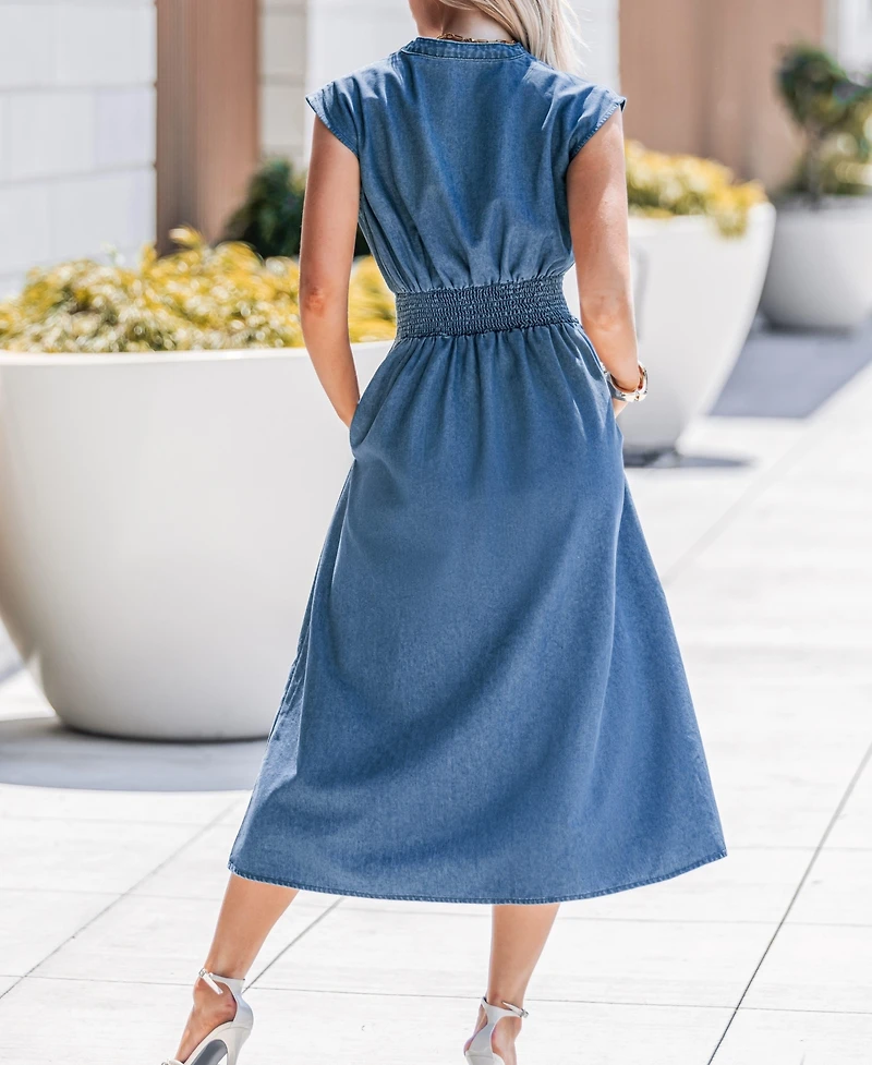 Cupshe Women's Zip-Front Denim Midi Beach Dress