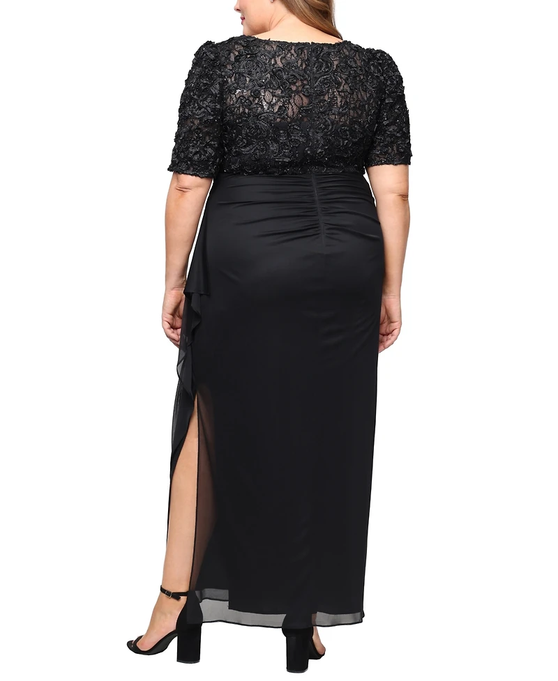 Alex Evenings Plus Soutache Embellished Short-Sleeve Gown