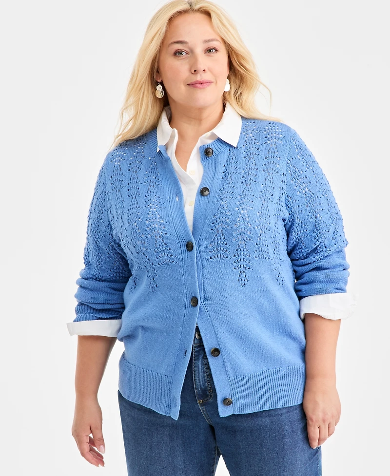 Style & Co Plus Size Pointelle Cardigan Sweater, Macy's Exclusive