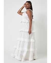 June + Vie Women's Plus Eyelet Tiered Maxi Dress