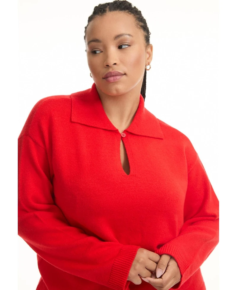 June + Vie Women's Plus Polo Shirt Sweater