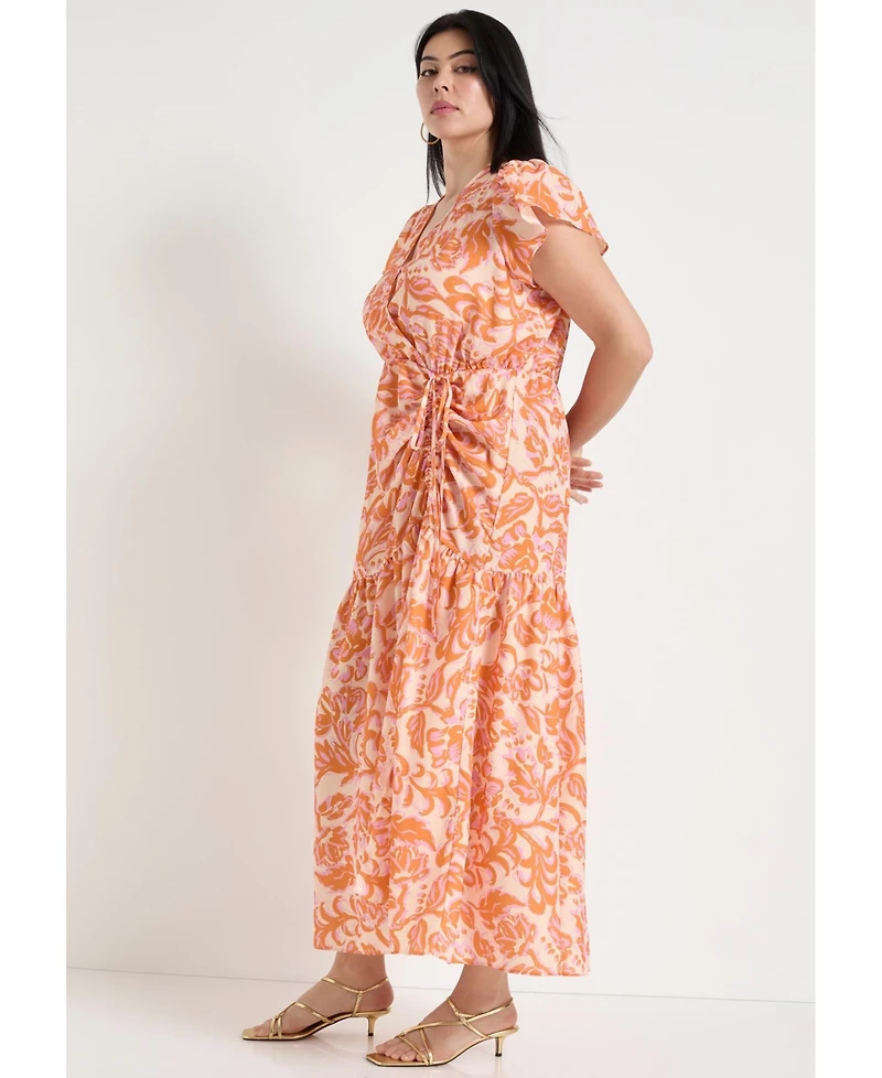 June + Vie Women's Faux-Wrap Maxi Dress