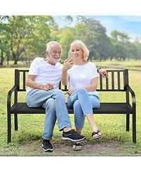 Gymax Park Yard Garden Bench Loveseat Outdoor Furniture w/ Foldable Center Table