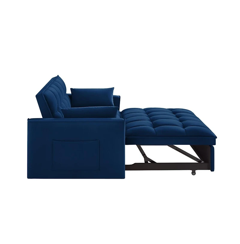 Modern Velvet Loveseat Sofa Bed with Storage & Pull-Out Bed, Compact Sleeper Couch Adjustable Recline-Maison Boucle