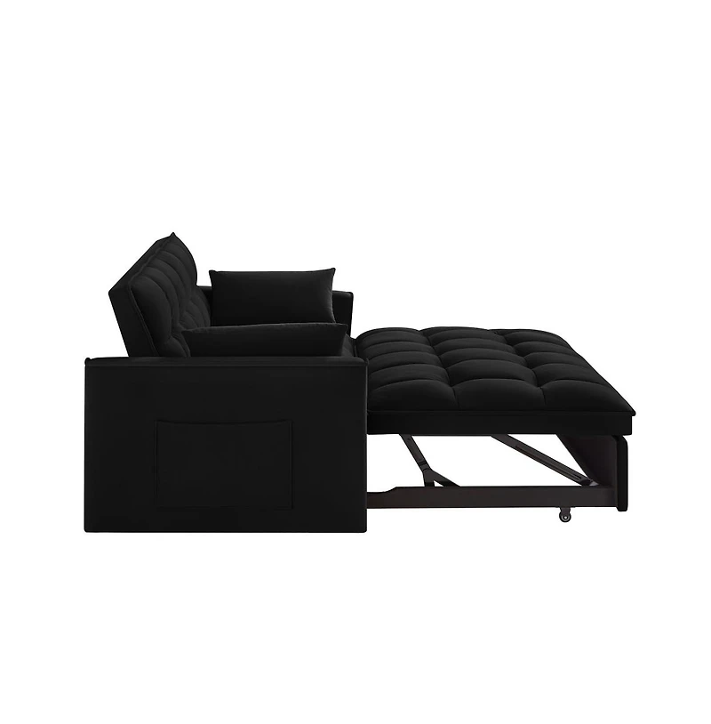 Modern Velvet Loveseat Sofa Bed with Storage & Pull-Out Bed, Compact Sleeper Couch Adjustable Recline-Maison Boucle