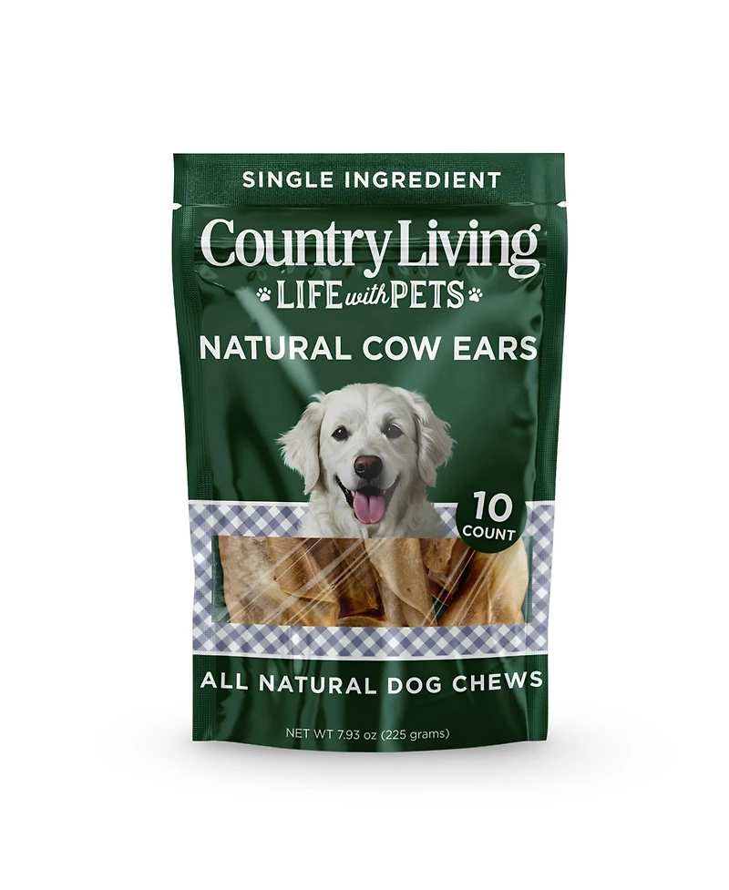 Country Living Natural Cow Ears Dog Chews – 10 Count Bag – All-Natural, Single-Ingredient, Long-Lasting Dog Chews – High-Protein, Low-Fat, Rawhide-Fre