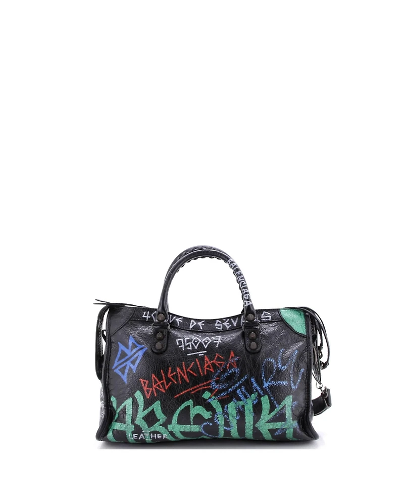 Pre-Owned Balenciaga Small City Graffiti Classic Studs Bag Leather