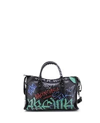 Pre-Owned Balenciaga Small City Graffiti Classic Studs Bag Leather