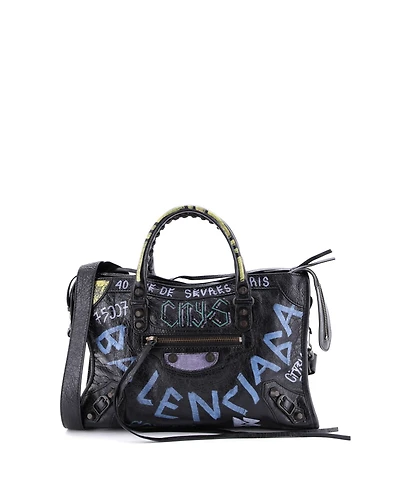Pre-Owned Balenciaga Small City Graffiti Classic Studs Bag Leather