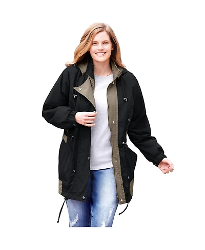 Woman Within Women's Plus Colorblocked Taslon Anorak