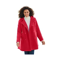 Women's Within Double-Breasted Hooded Fleece Peacoat