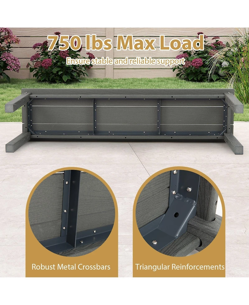 Gymax 55'' Hdpe Outdoor Bench for 2-3 People Weatherproof Backless Patio Garden Bench