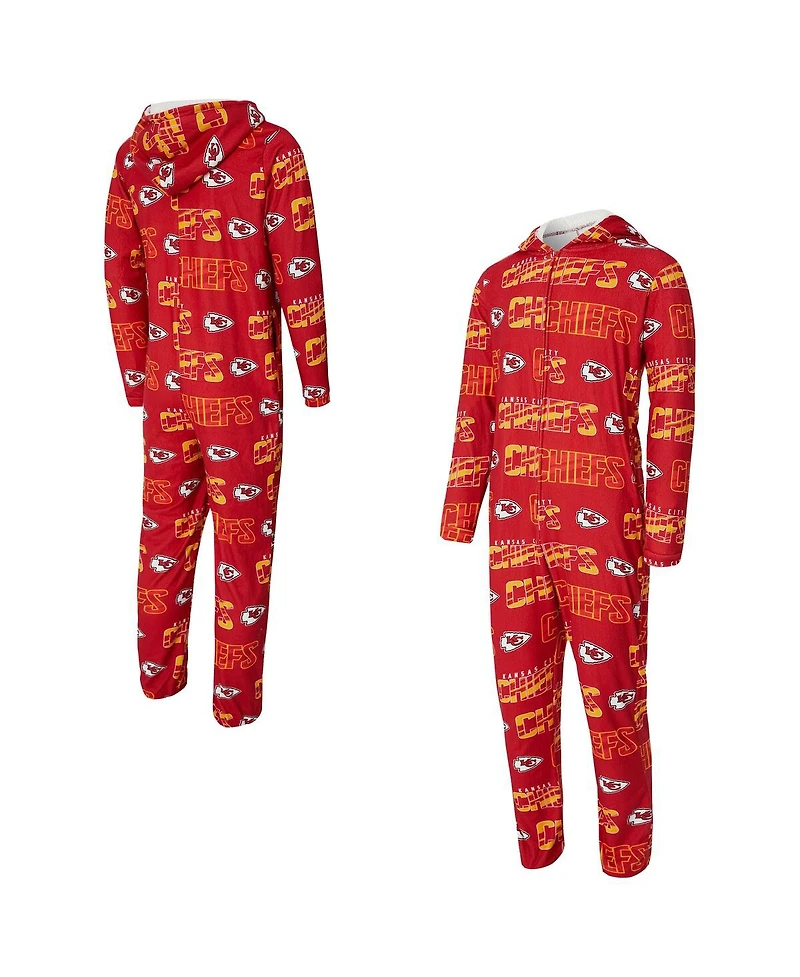 Concept Sport Men's Red Kansas City Chiefs Shuffle All-Over-Print Microfleece Full-Zip Union Suit