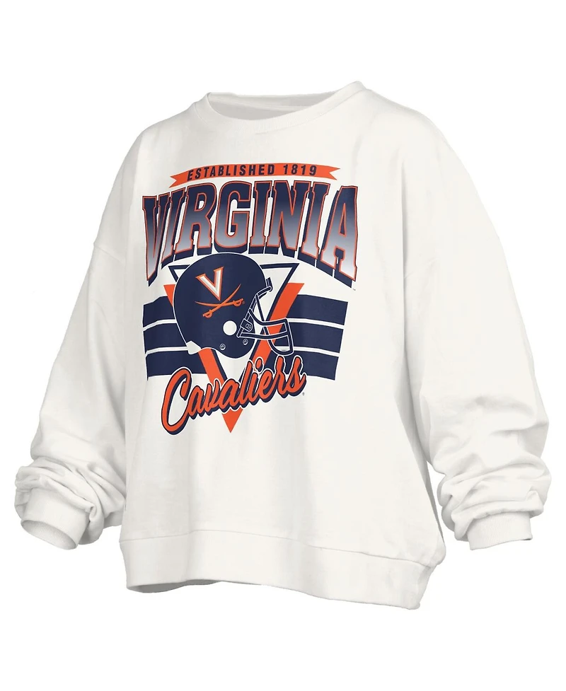 Pressbox Women's White Virginia Cavaliers Oversized Janice Retro Waist-Length Pullover Sweatshirt