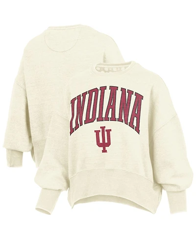 Pressbox Women's Natural Indiana Hoosiers Oversized Waist-Length Crewneck Sweatshirt