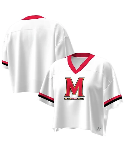 Under Armour Women's White Maryland Terrapins Fashion Jersey Boxy Cropped V-Neck T-Shirt