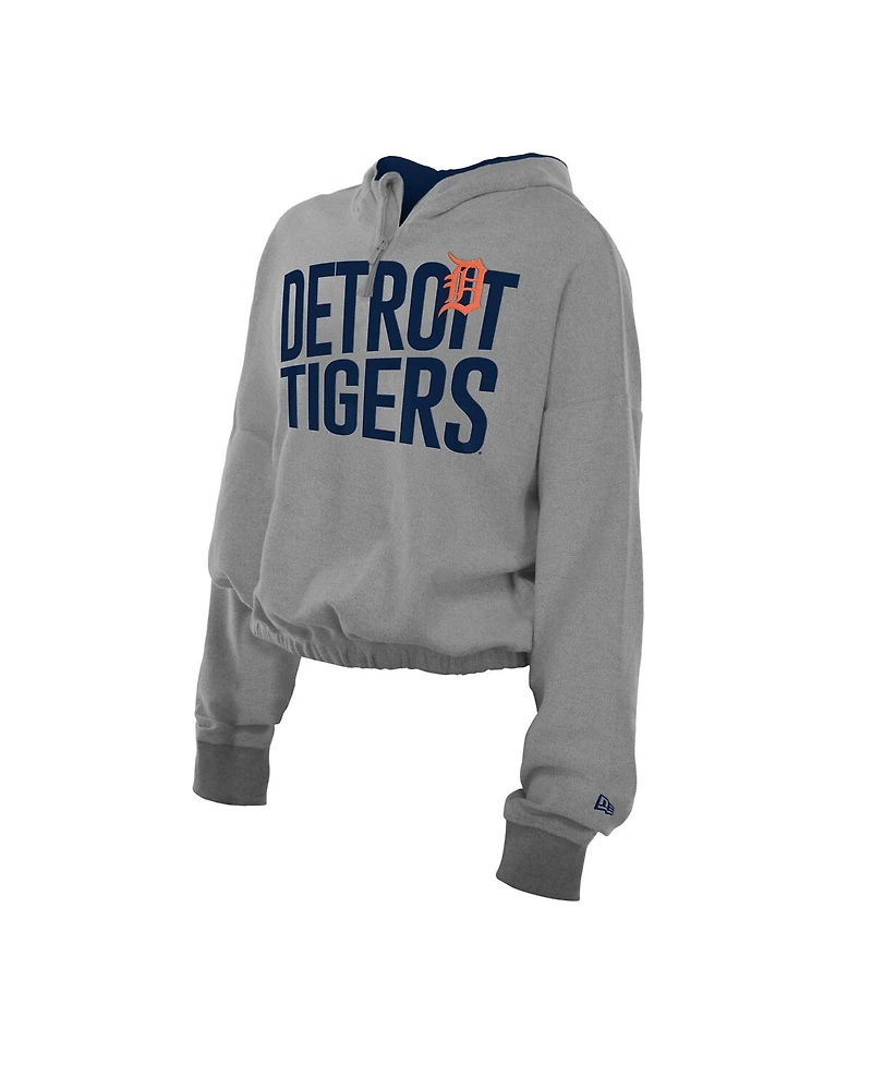 New Era Men's Heather Gray Detroit Tigers Reversed Out French Terry Quarter-Zip Banded Crop Hoodie
