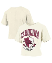 Pressbox Women's Cream South Carolina Gamecocks Buckler Vintage Cropped T-Shirt