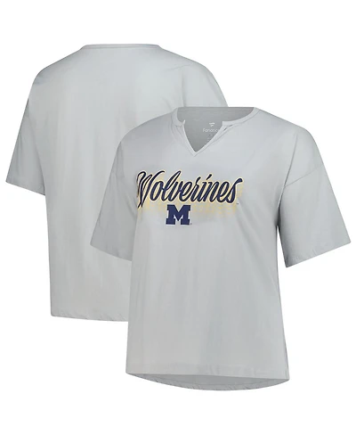 Fanatics Women's Gray Michigan Wolverines Plus Winning Gear Notch Neck T-Shirt
