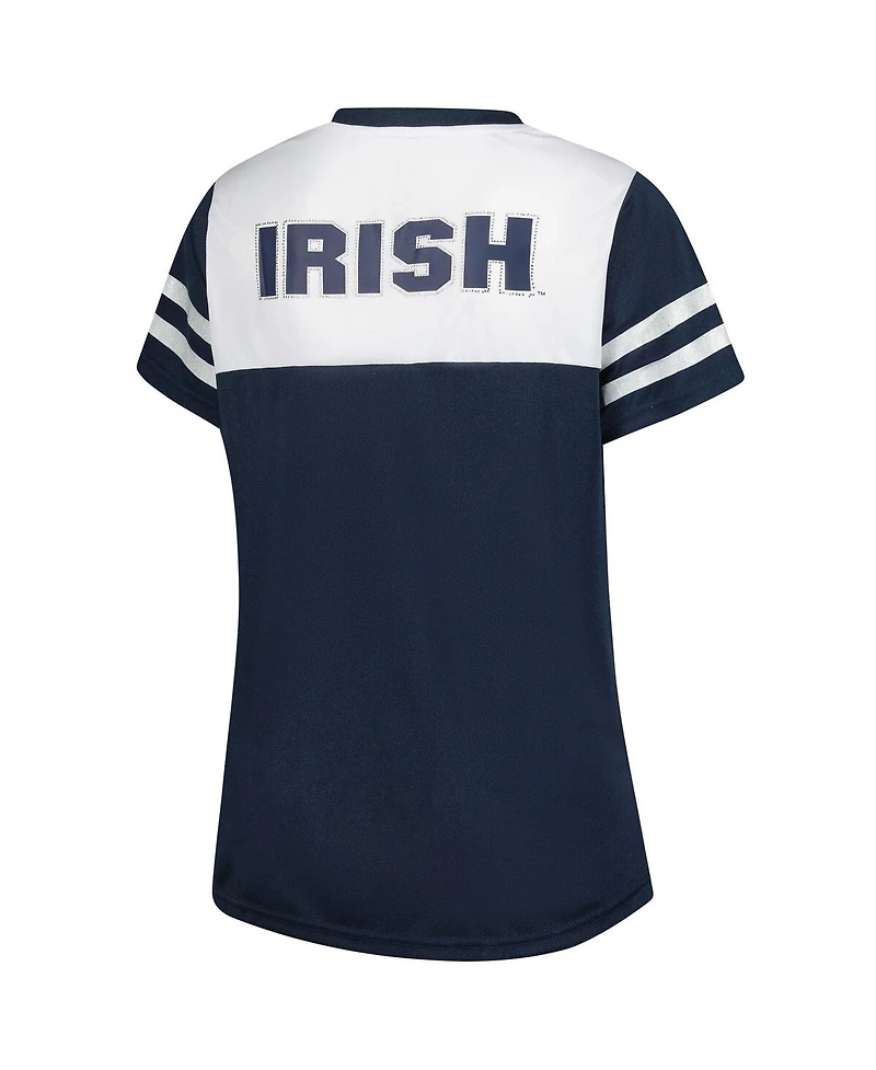 Fanatics Women's White Notre Dame Fighting Irish Plus Rhinestone Glitter Sleeve Stripe V-Neck T-Shirt