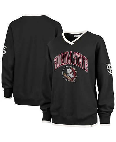 '47 Brand Women's Black Florida State Seminoles Clubhouse Daze Eighty V-Neck Pullover Sweatshirt