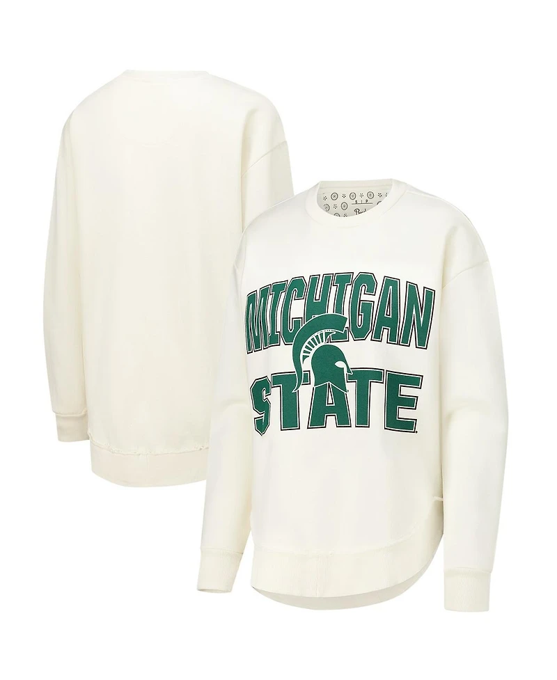 Pressbox Women's Cream Michigan State Spartans Poncho Fleece Crew Sweatshirt