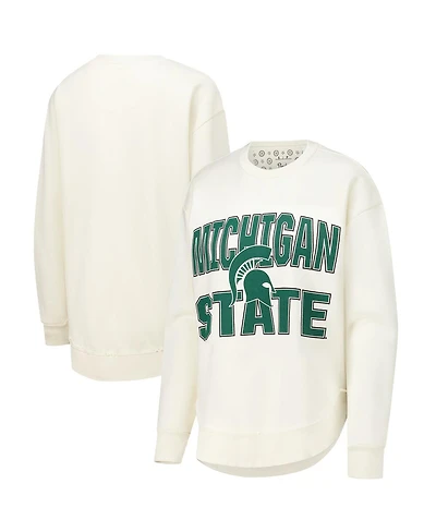 Pressbox Women's Cream Michigan State Spartans Poncho Fleece Crew Sweatshirt