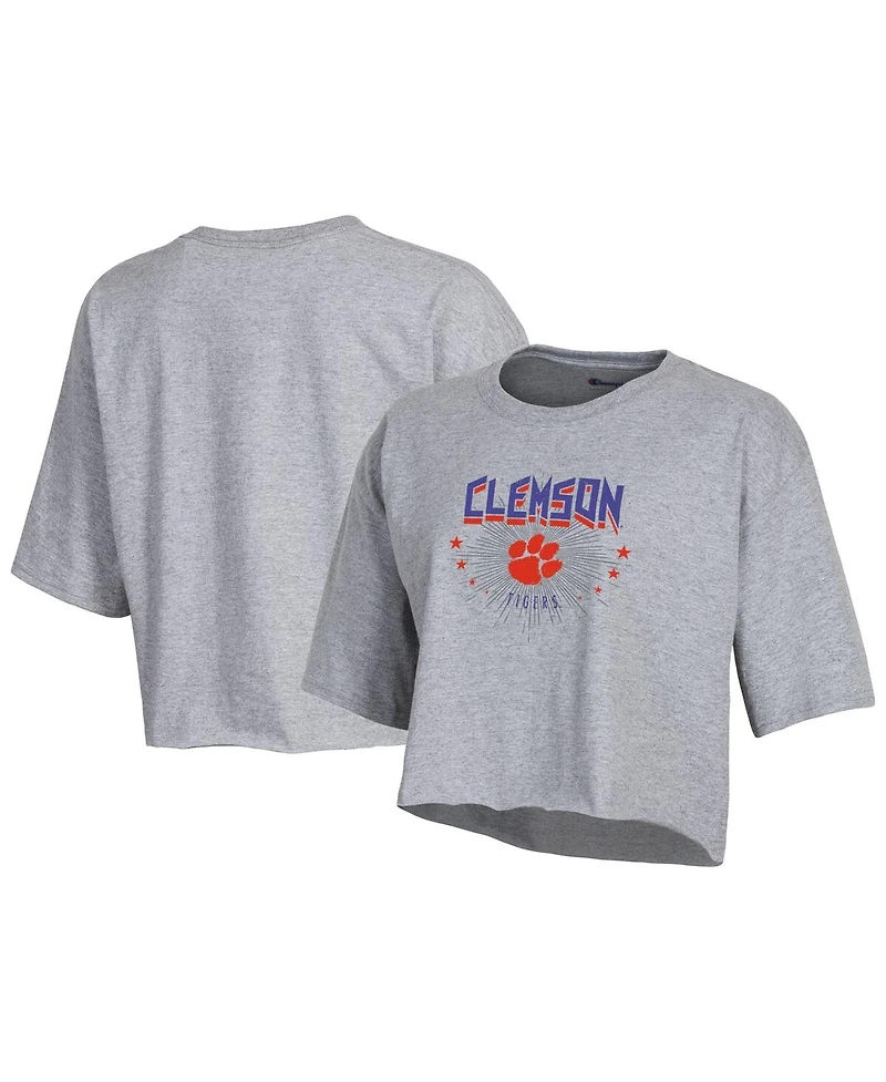 Champion Women's Gray Clemson Tigers Boyfriend Cropped T-Shirt