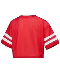 ZooZatz Women's Red Wisconsin Badgers Mesh Cropped V-Neck T-Shirt