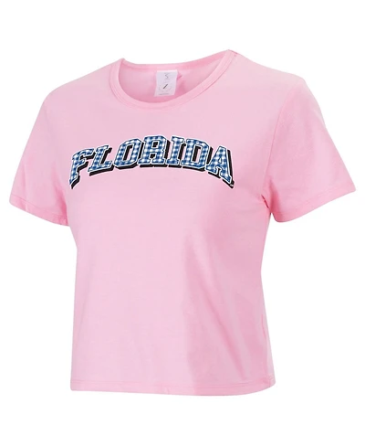 ZooZatz Women's Pink Florida Gators Gingham Logo Cropped T-Shirt