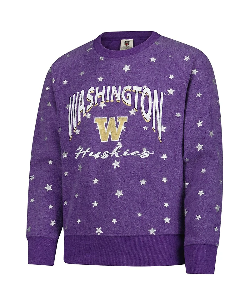 Wes & Willy Big Girls Purple Washington Huskies Shimmer Star Reverse Sweatshirt