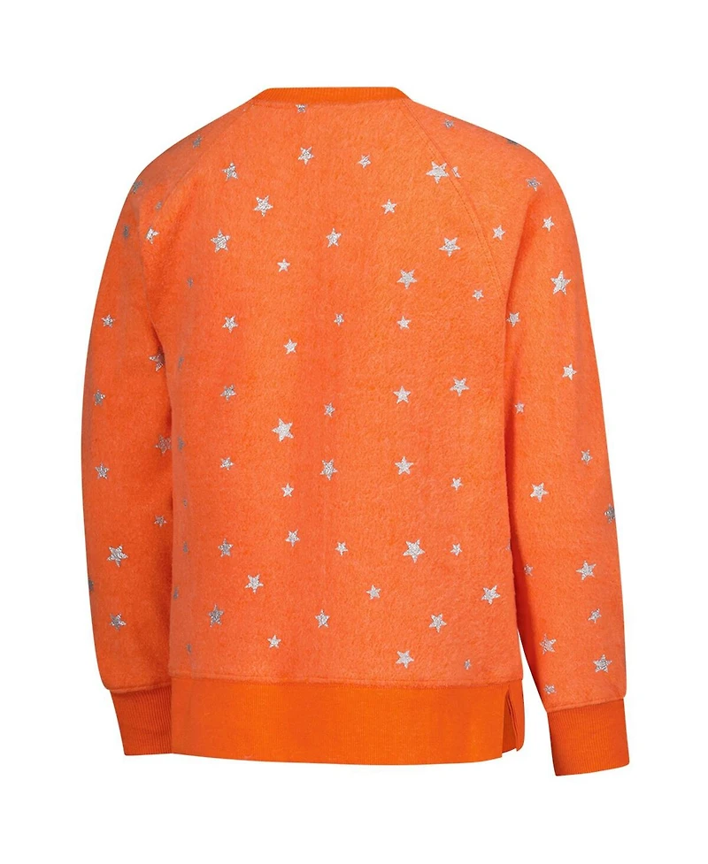 Wes & Willy Big Girls Orange Clemson Tigers Shimmer Star Reverse Sweatshirt