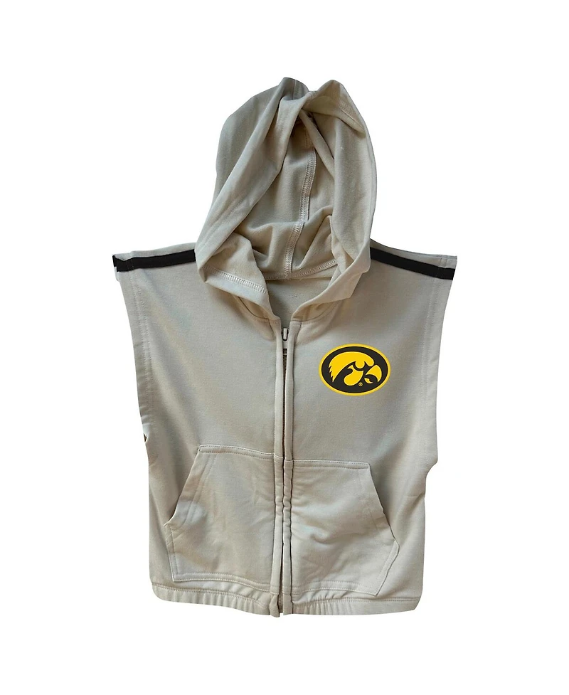 Wes & Willy Girls Toddler 2-Piece Tan Iowa Hawkeyes Tri-Blend Sleeveless Full-Zip Hoodie and Tiered Skirt Set